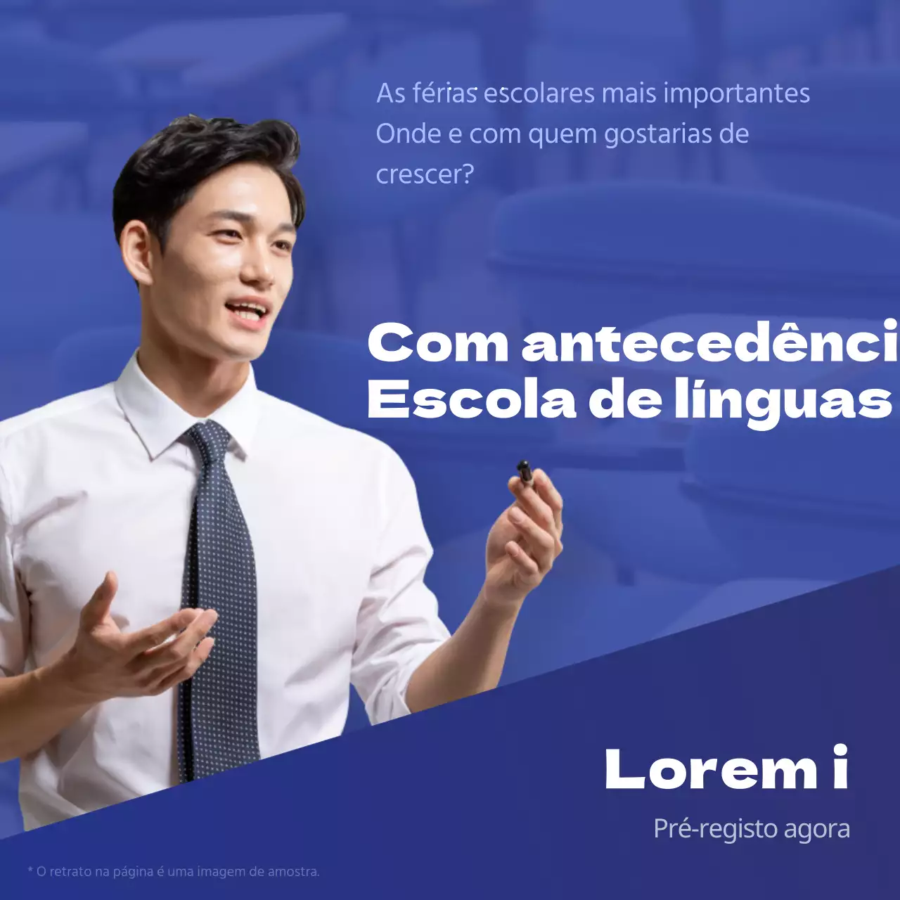 Promoção de escola de línguas simples em azul e azul-marinho