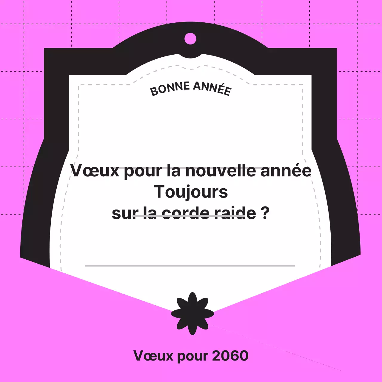 Une collection de vœux de bonne année en lettres noires et roses (post du fil d'actualité Instagram).