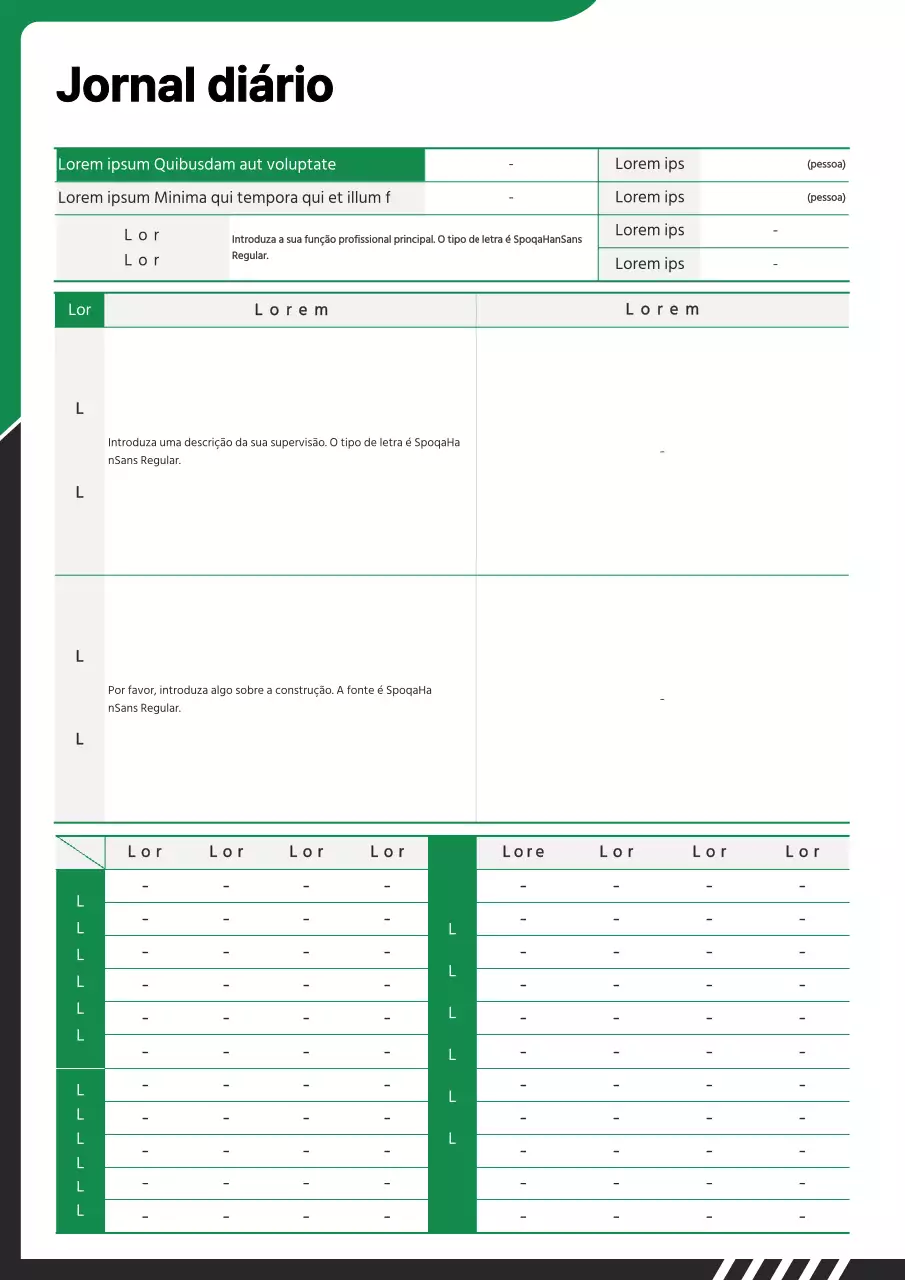 Uma agenda simples a preto e verde