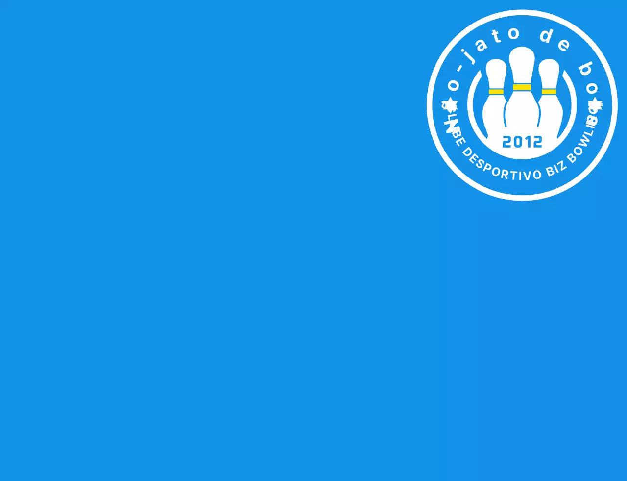 Uma ilustração e um logótipo de emblema de bowling simples em azul claro, branco e amarelo para um clube desportivo de bowling.