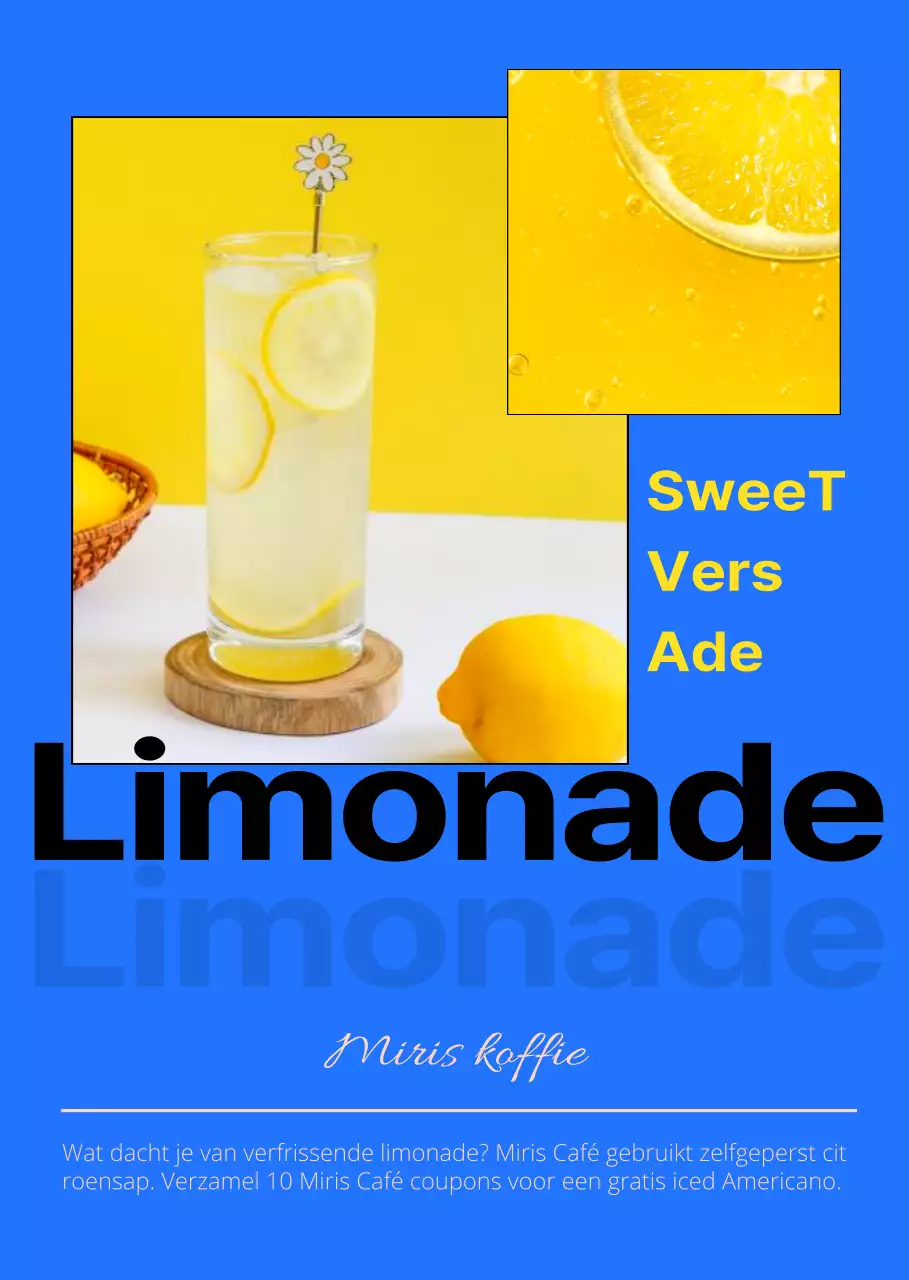 Markeer tekst in blauw en zwart om een hip concept cafédrankje te promoten