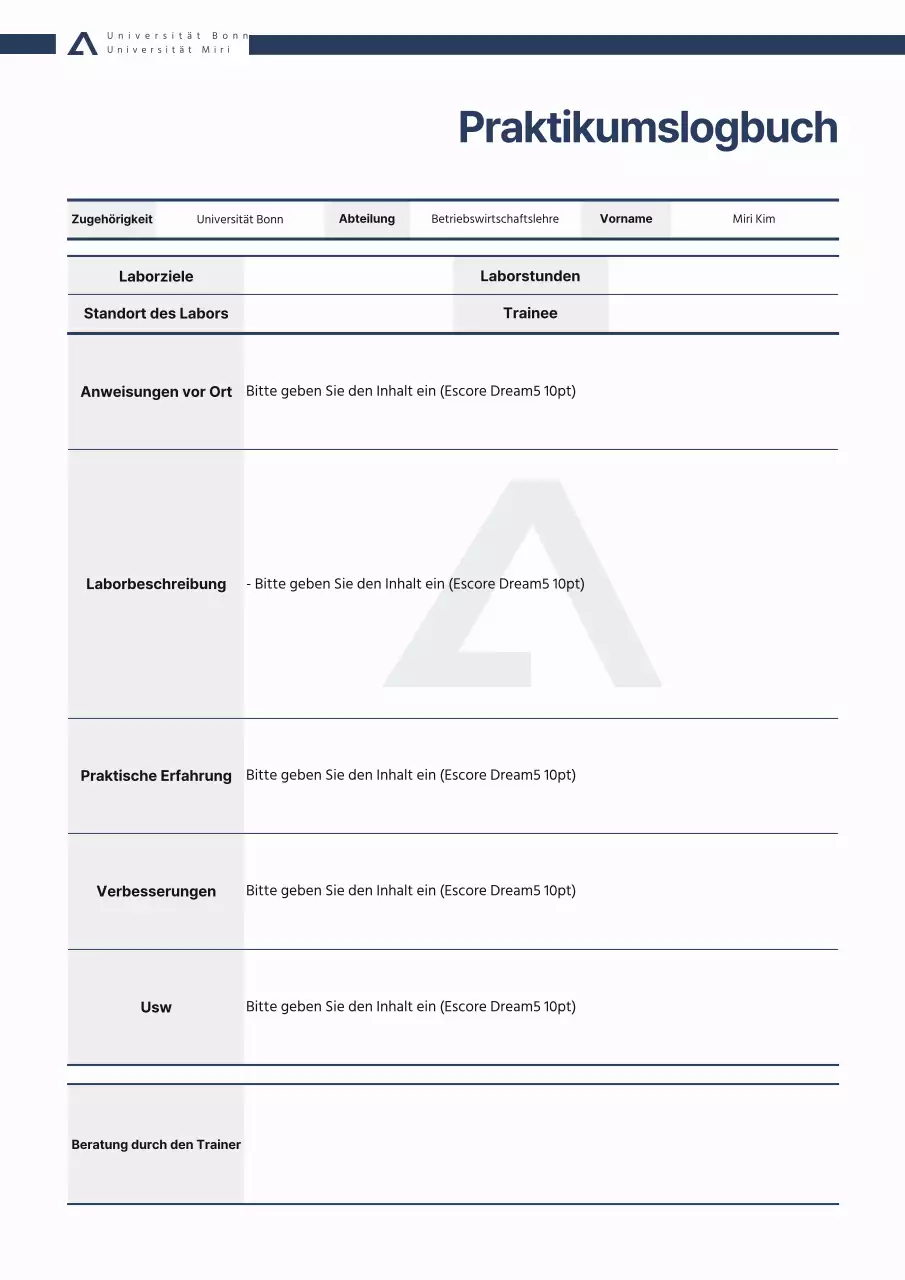 Marinefarbene, saubere, büroähnliche Laborjournal-Dokumentation