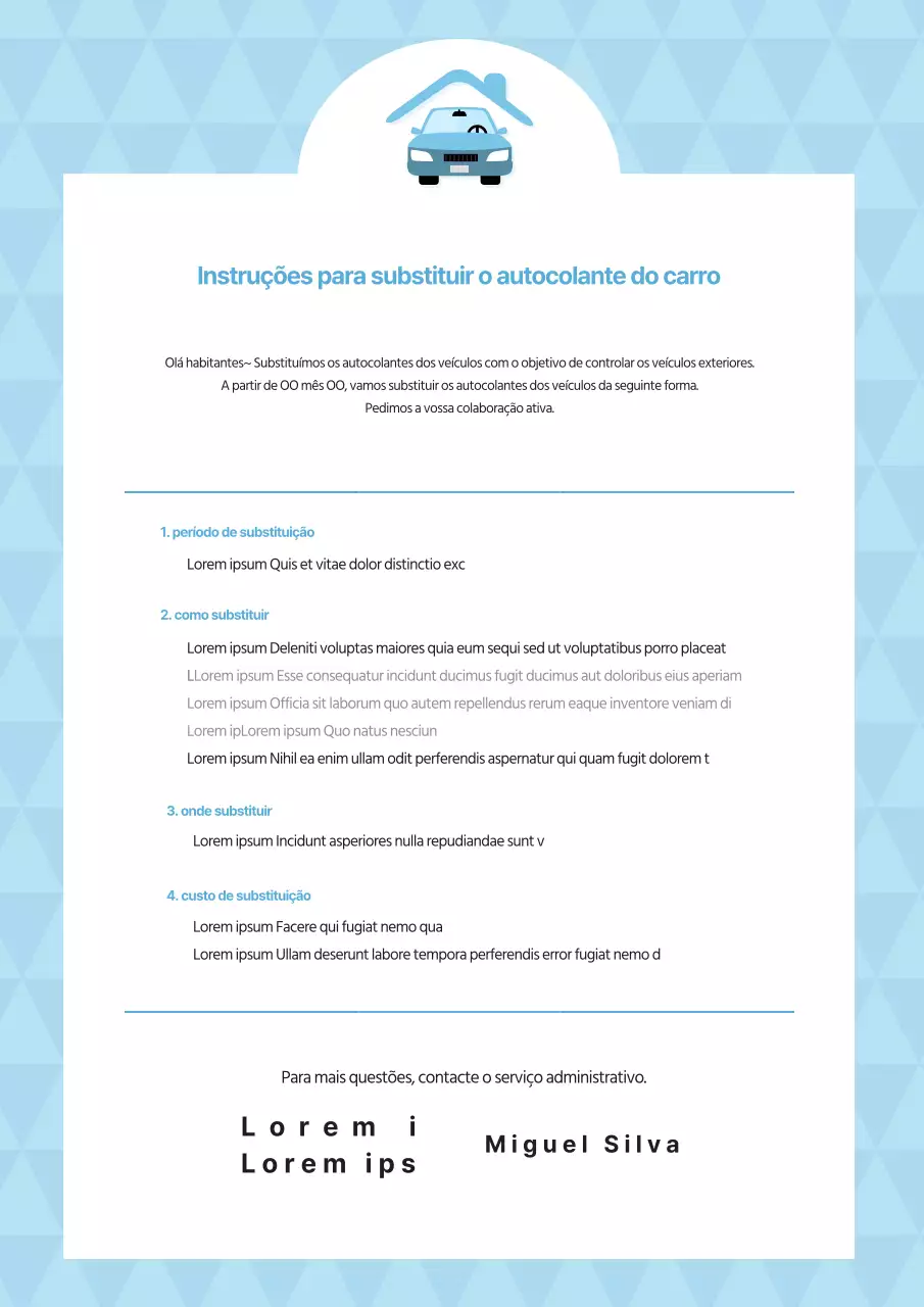 Instruções simples de substituição do autocolante azul claro para automóvel documentação