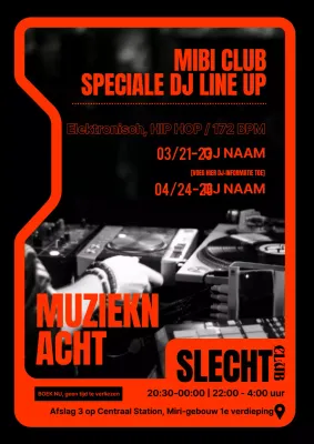 Hippe deejay clubposter in oranje en zwart