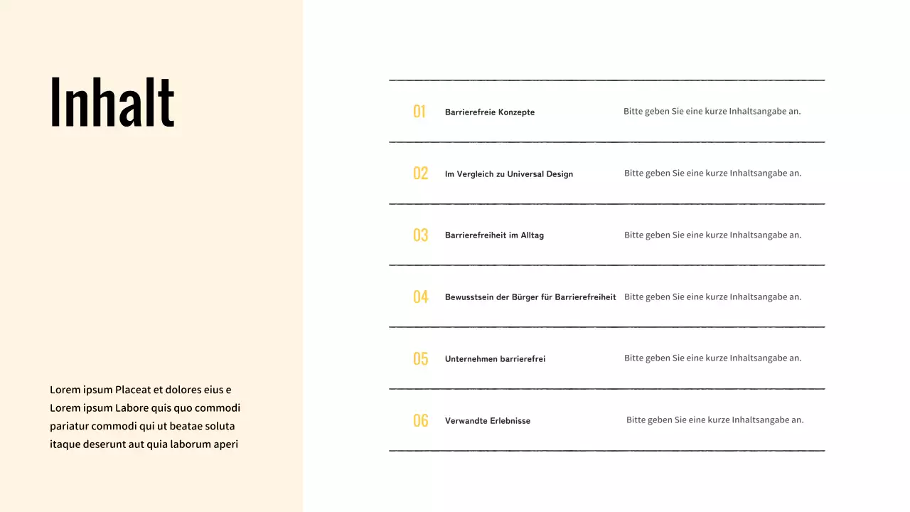 Gelbe minimalistische barrierefreie Designpräsentation