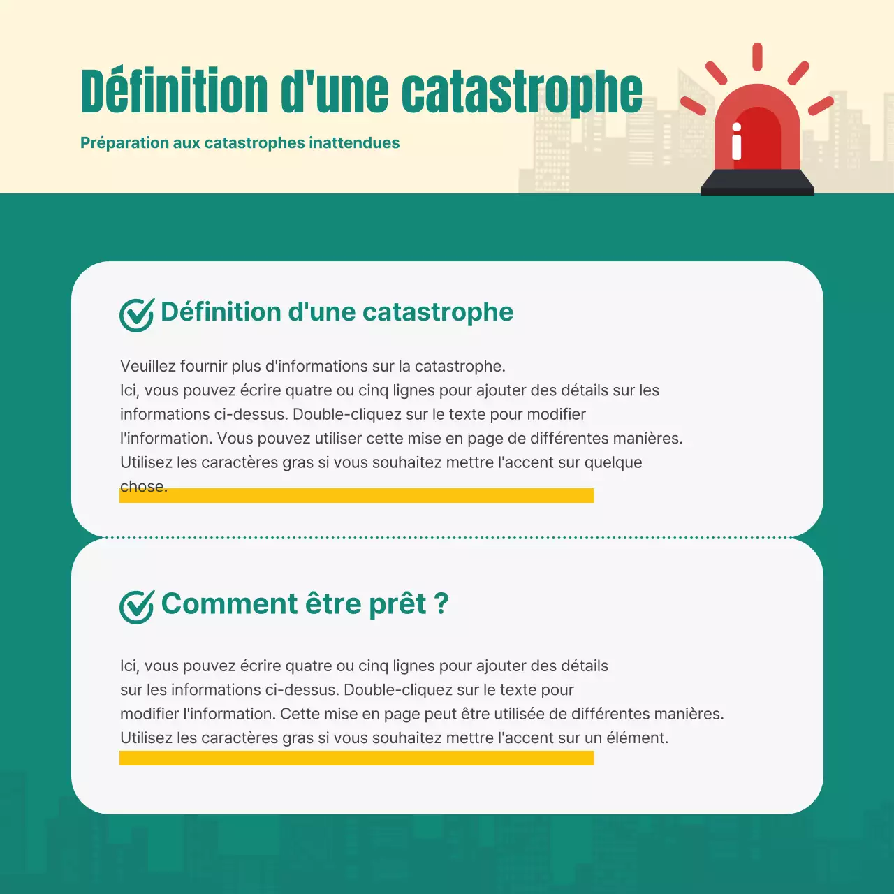 Guide turquoise de préparation aux catastrophes cardnews design