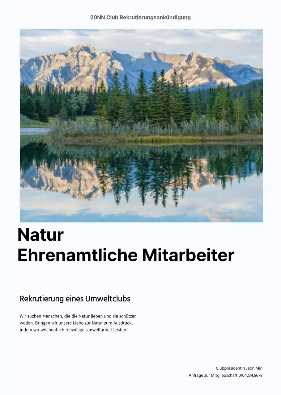 Rekrutieren Sie einen Umwelt-Freiwilligenclub mit sauberen Naturfotos