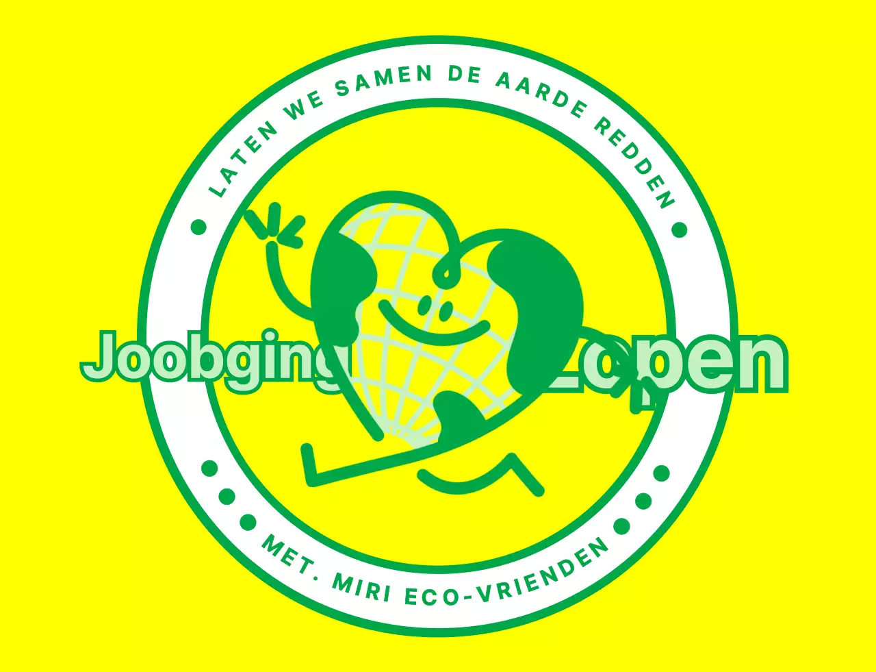 Embleemlogo concept met een schattig aarde karakter in geel en groen voor een wereldwijde milieu campagne organisatie.