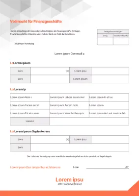 Eine saubere orange-graue Vollmacht für Finanzgeschäfte