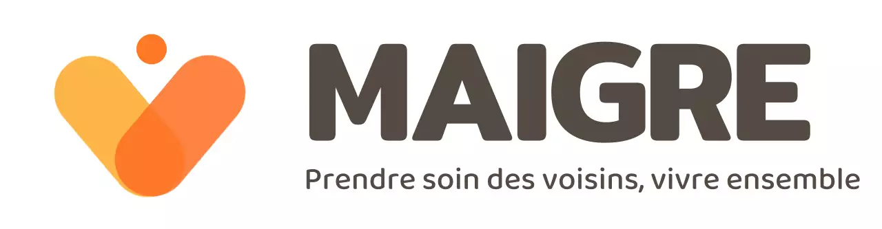 Logo du centre de proximité avec slogan sur les intérêts du quartier dans les symboles jaune et orange