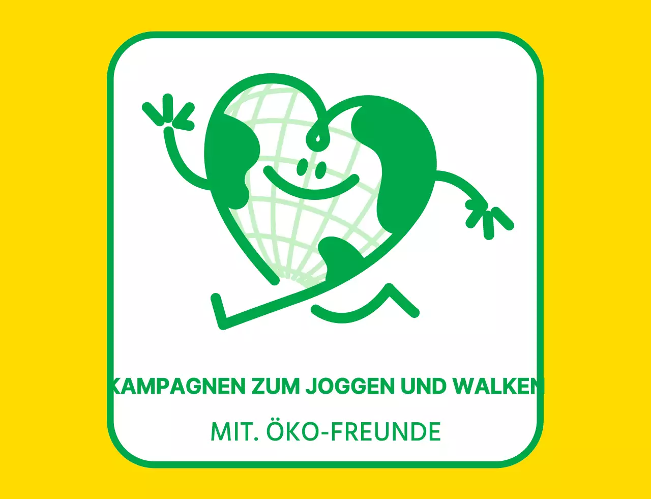 Emblem-Logo-Konzept mit einer niedlichen Erdfigur in Gelb und Grün für eine globale Umweltkampagnenorganisation.