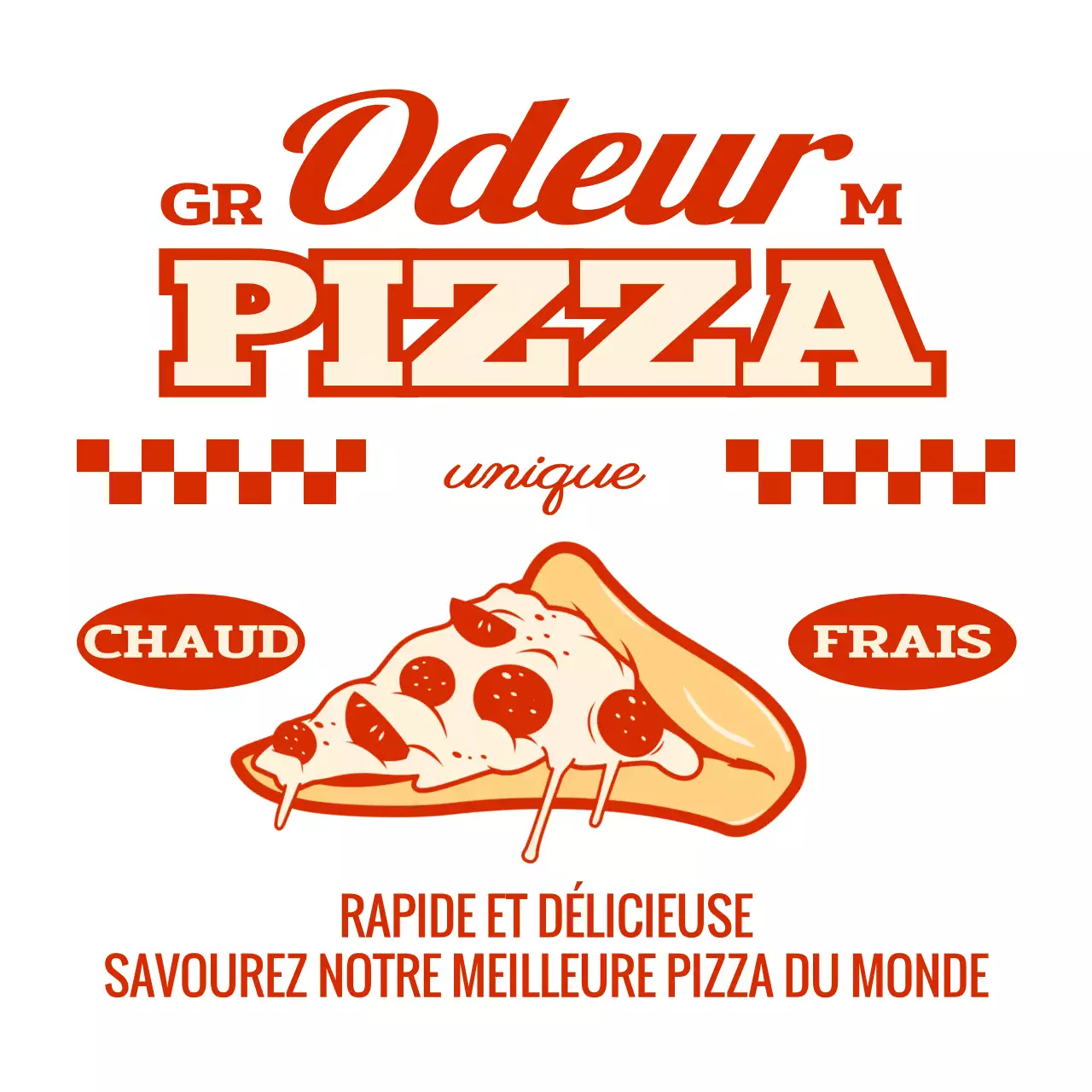 Logo d'une pizzeria, tablier avec illustration de pizzas vintage