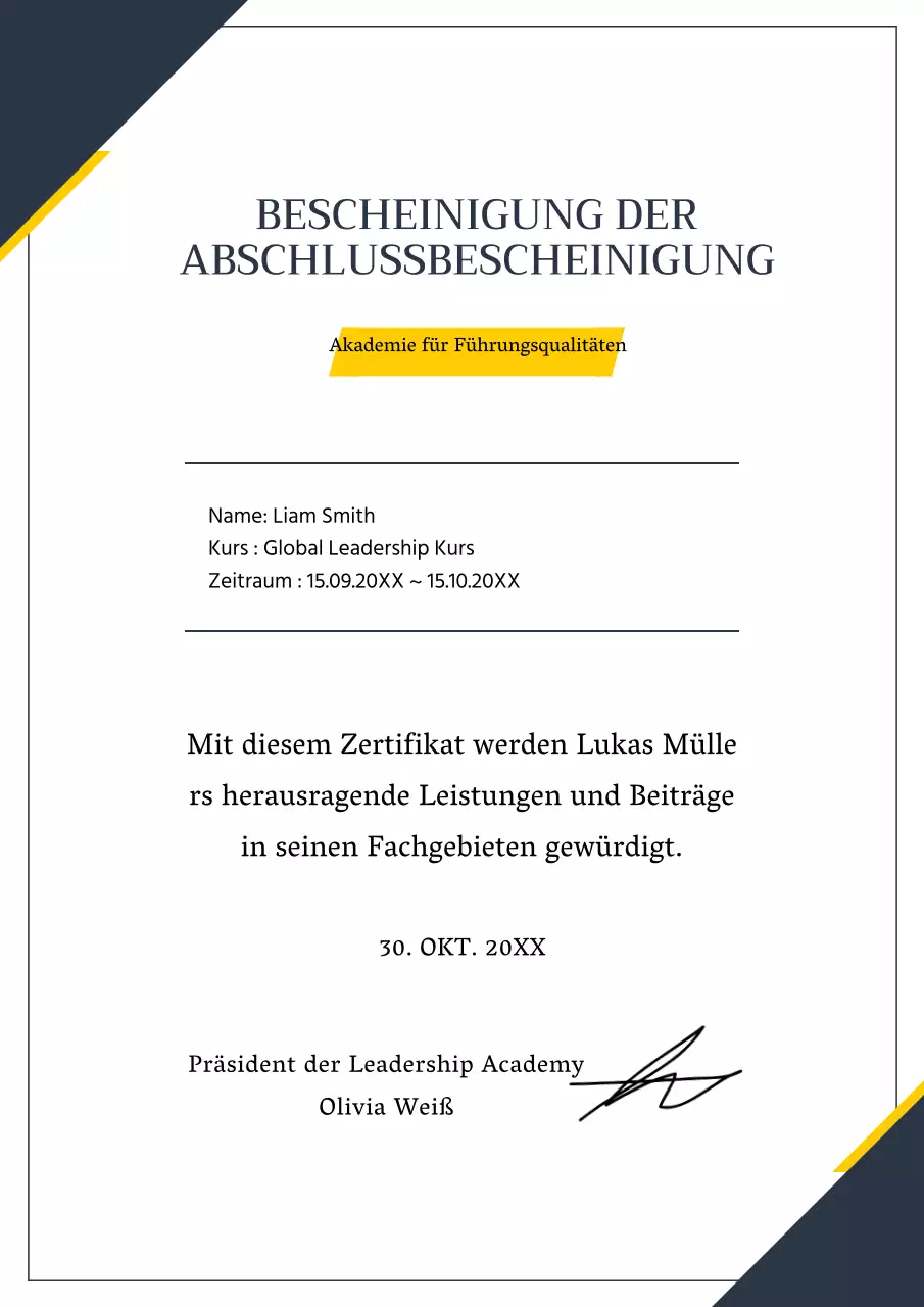 Saubere marineblaue und gelbe Ausbildungsnachweise