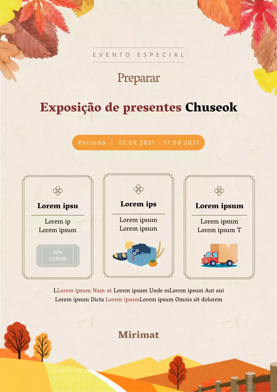 Cartaz da exposição de presentes Obon com ilustrações outonais em marfim