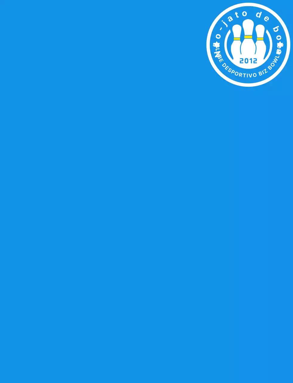 Uma ilustração e um logótipo de emblema de bowling simples em azul claro, branco e amarelo para um clube desportivo de bowling.