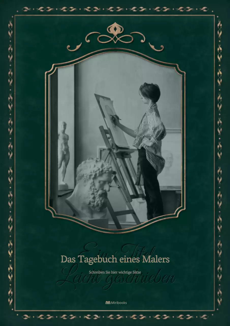 Ein Romaneinband in einem grünen, antiken Vintage-Rahmen