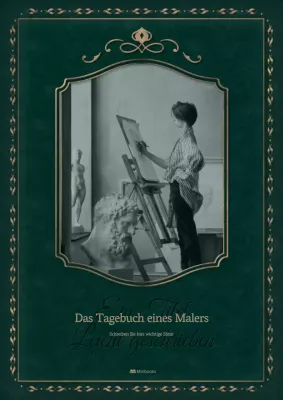 Ein Romaneinband in einem grünen, antiken Vintage-Rahmen