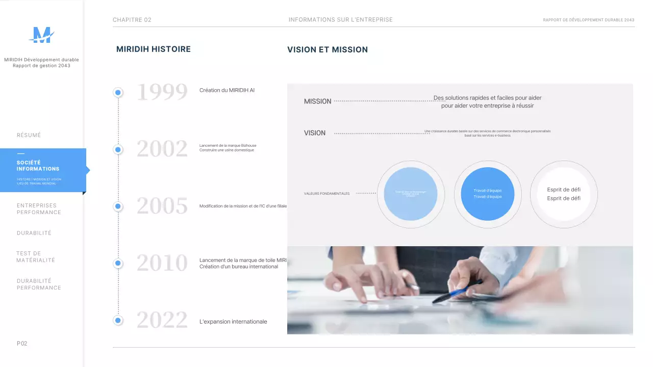 Présentation du rapport de durabilité ESG de l'entreprise en bleu clair ppt