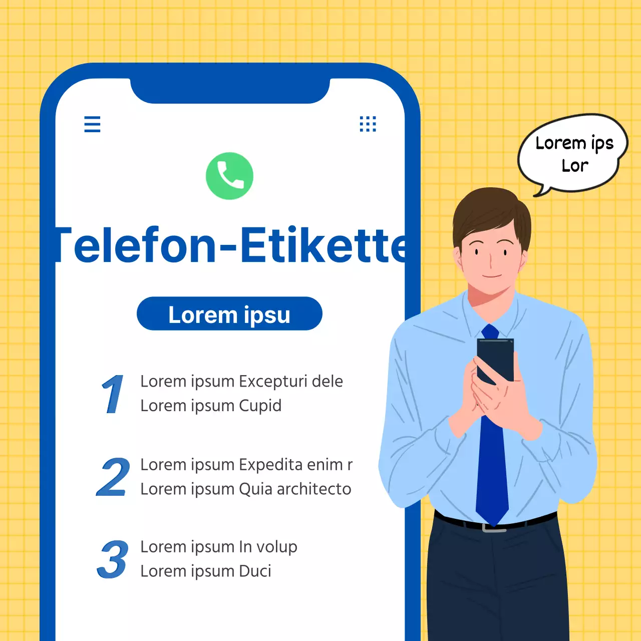 Business-Etikette in gelb und sauber CardNews