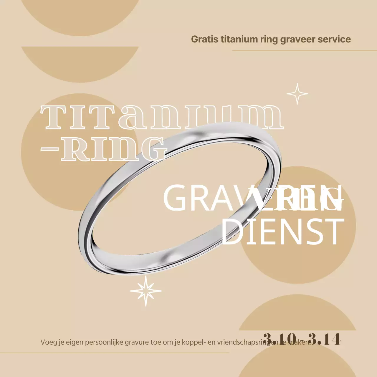 Gratis gravure op deze moderne titanium ring in beige tinten