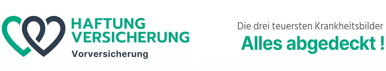 Werbung für ein Versicherungsprodukt mit einem türkisfarbenen und schwarzen Logo und Text für die Schaden- und Unfallversicherung.