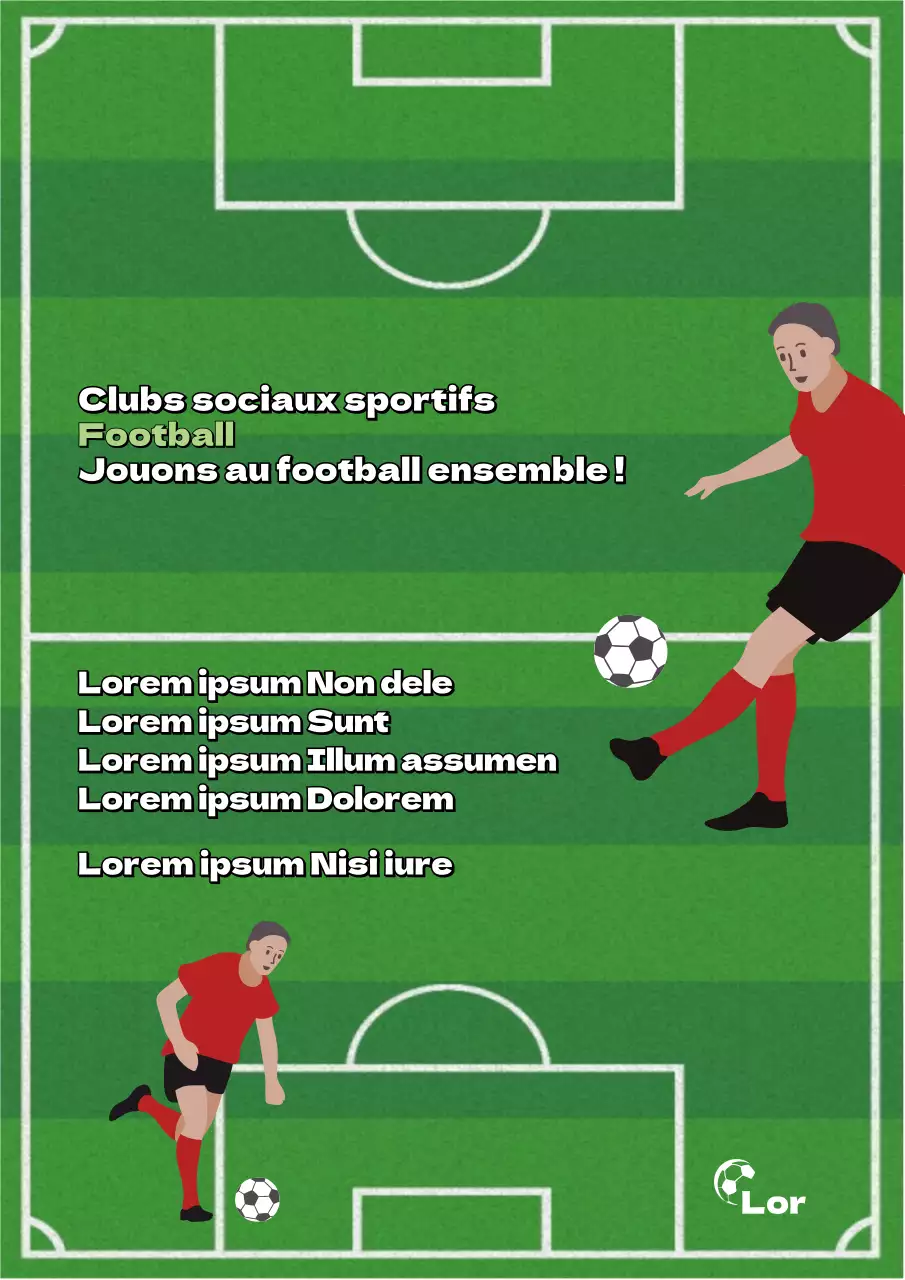 Flyer de recrutement pour un club de football avec un terrain de football vert illustration concept