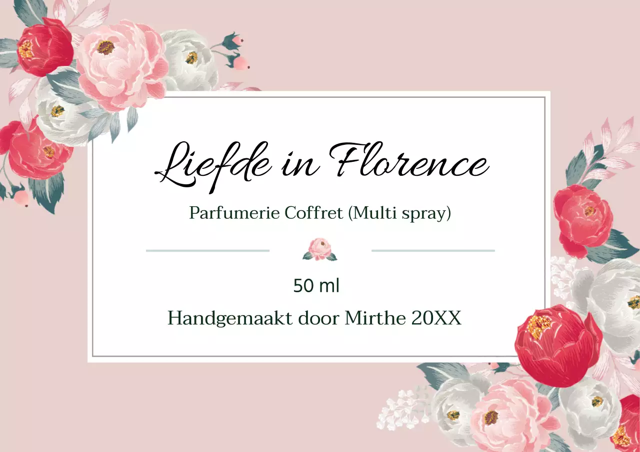Vintage parfumlabel met roze illustratie
