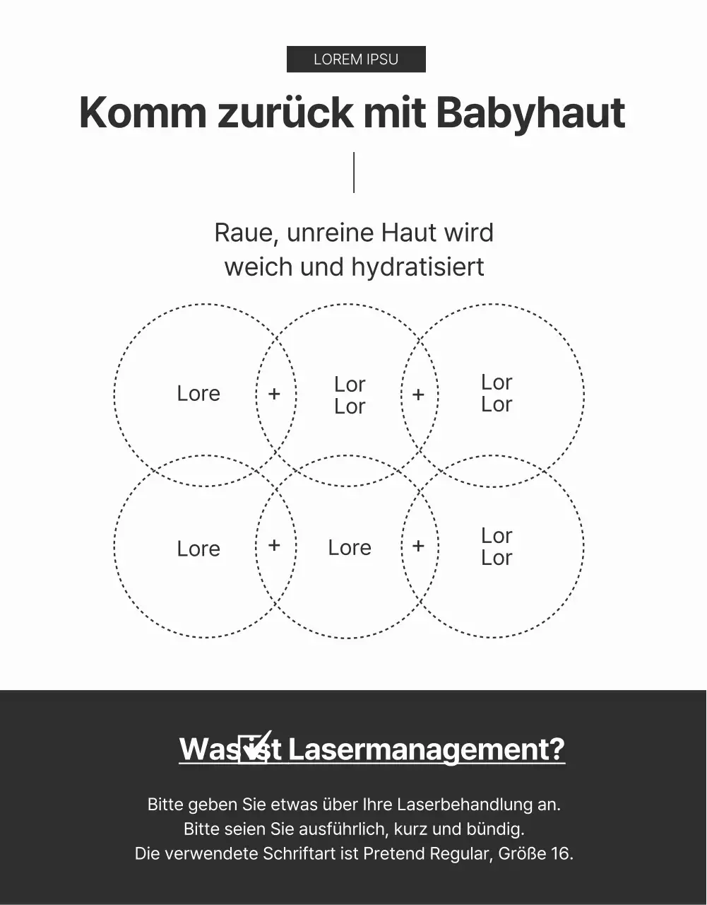 Werbung für dermatologische kosmetische Verfahren in Braun und Schwarz.