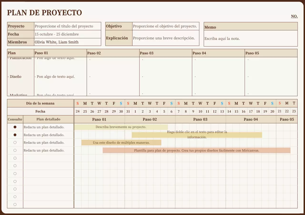 Planificador de proyectos en amarillo y marrón