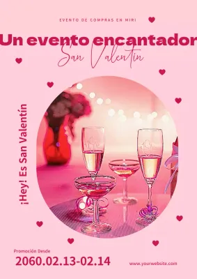 Póster corazón de San Valentín en rosa y ciruela