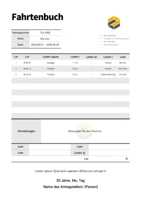 Schwarzes geschäftsfahrzeug logbuch vorlage