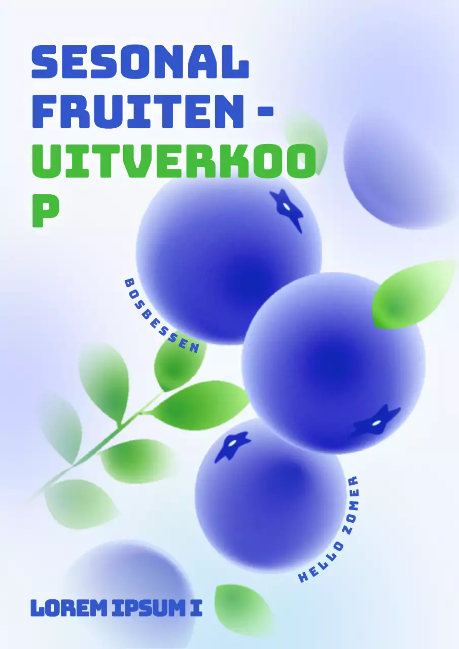 Menu bosbessen zomer seizoensfruit verkoop met schattige blauwe illustraties