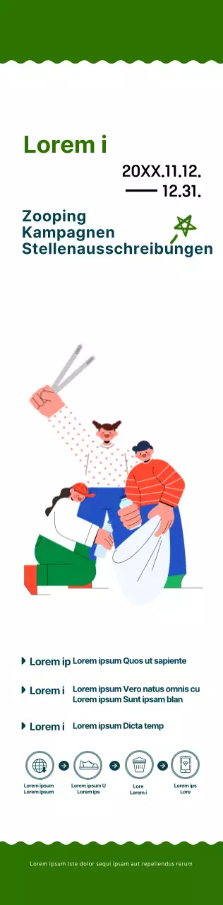 Eine einfache und niedliche Kampagne im Illustrationsstil in Marineblau und Grün.