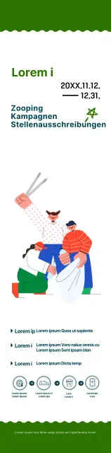 Eine einfache und niedliche Kampagne im Illustrationsstil in Marineblau und Grün.