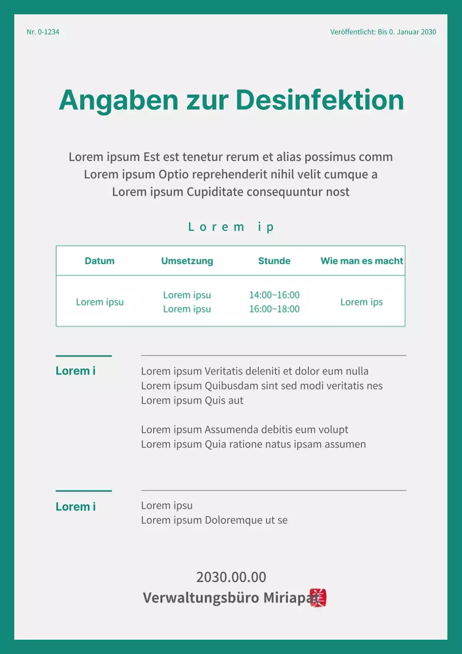 Wohnungsdesinfektionshinweis in Grau und Türkis