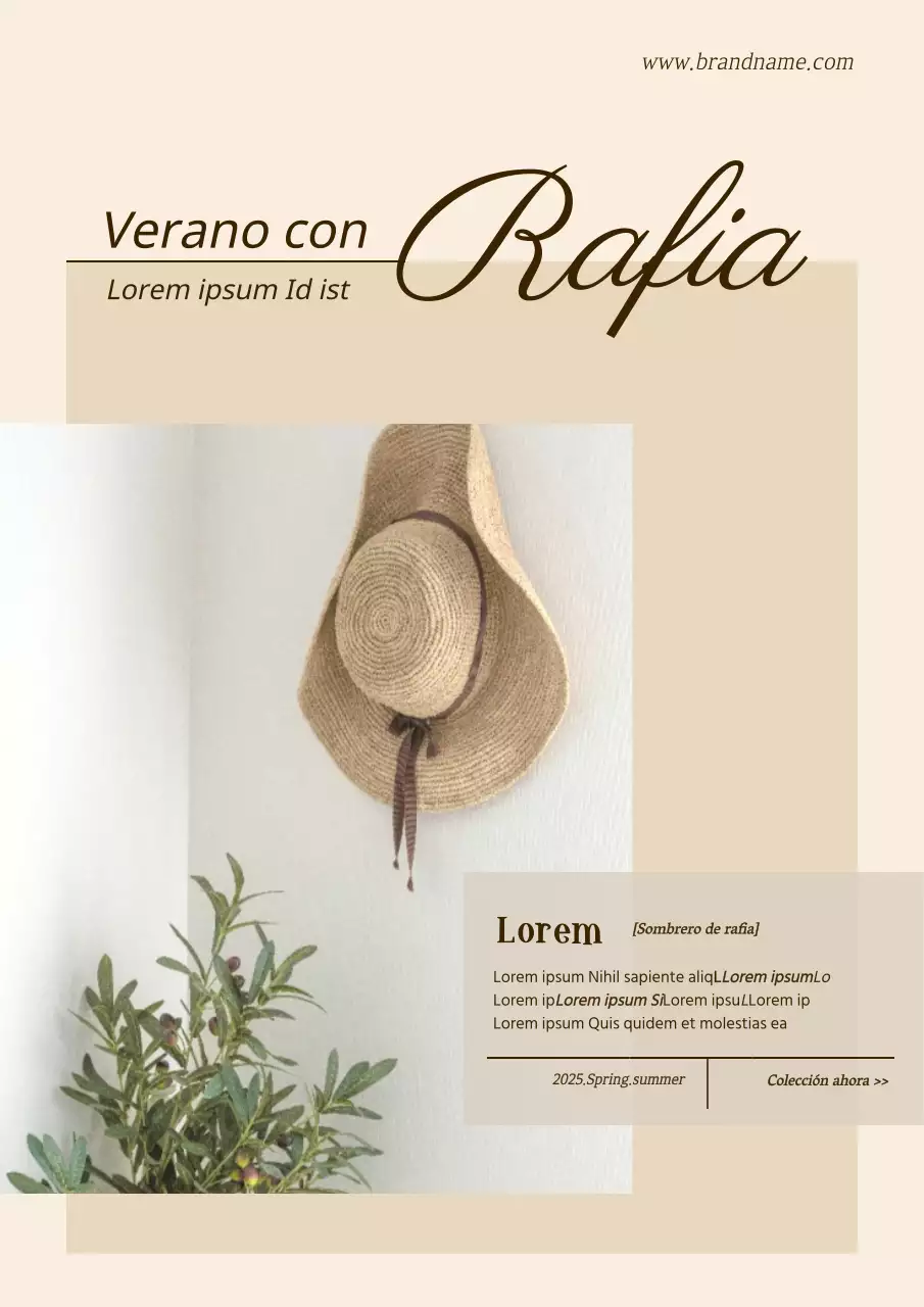 Lookbook Sombrero de rafia en beige con resaltado fotográfico