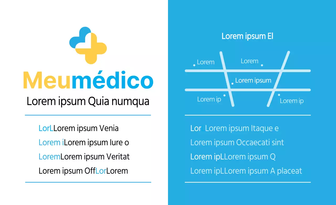 Combinação simples e limpa de logótipo de hospital e texto em estilo de disposição amarelo e azul com informações do hospital