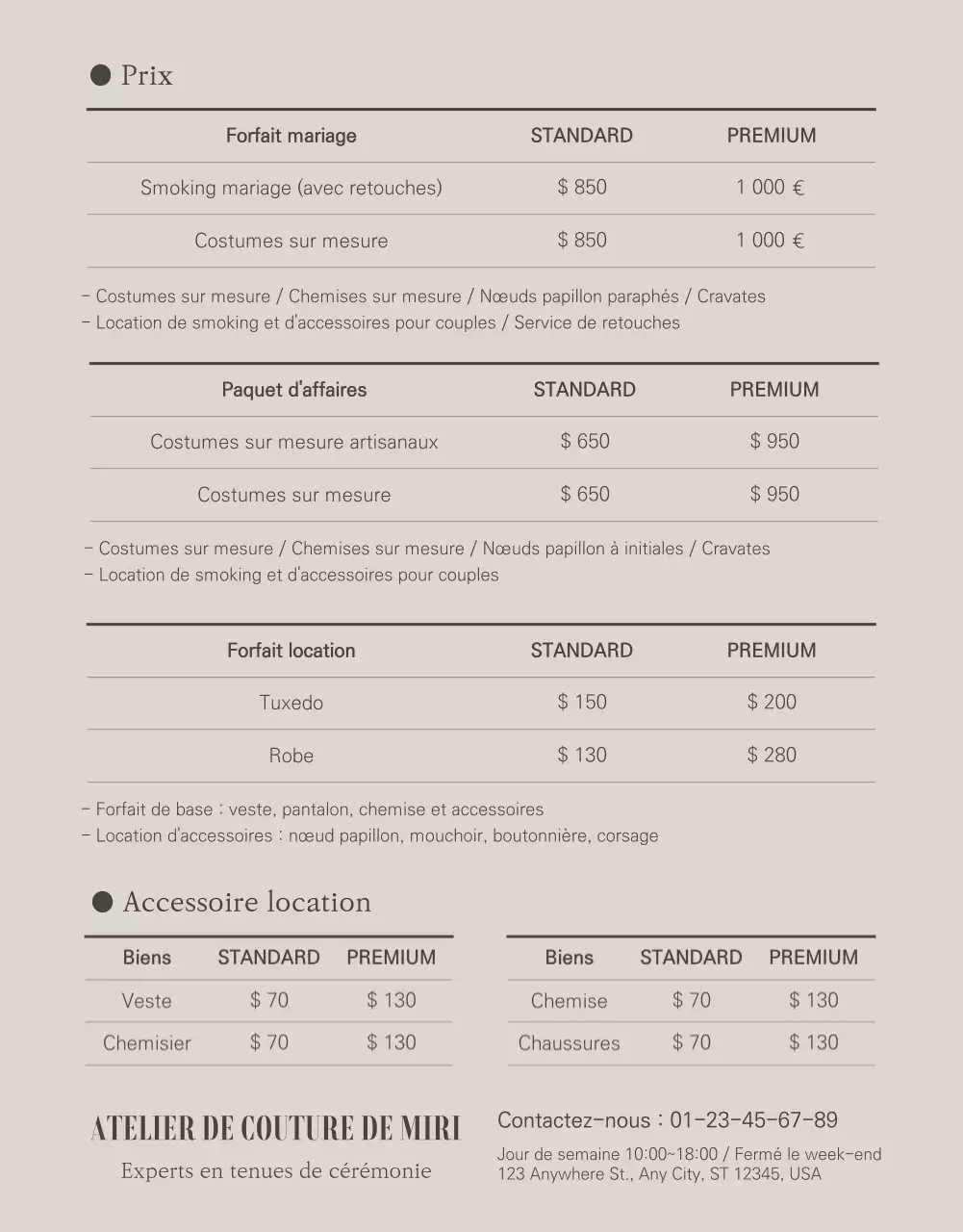 Maître de la tenue de soirée marine et beige, Miri Tailor Formalwear est spécialisé dans la confection et la location de costumes En savoir plus