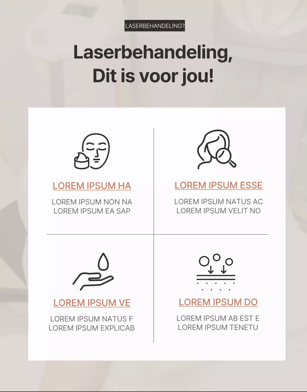 Reclame voor dermatologische cosmetische ingrepen in bruin en zwart.