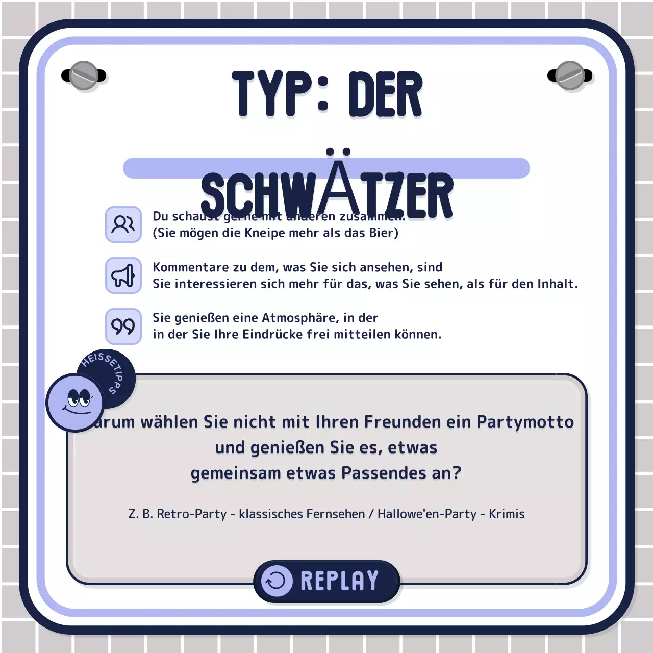 Einfacher textgesteuerter Quiz-Test in rosa-mauve-marine