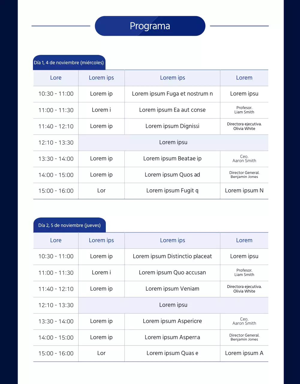 Página de detalles de la conferencia mundial en azul