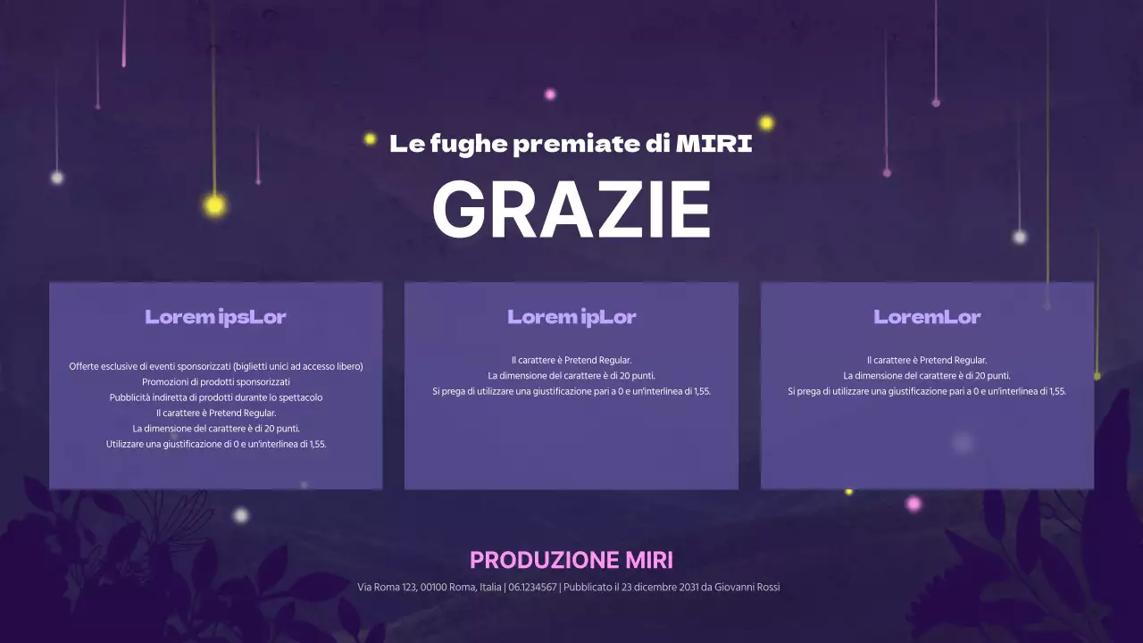 Proposta musicale creativa con sfondo viola e abbellimenti di stelle