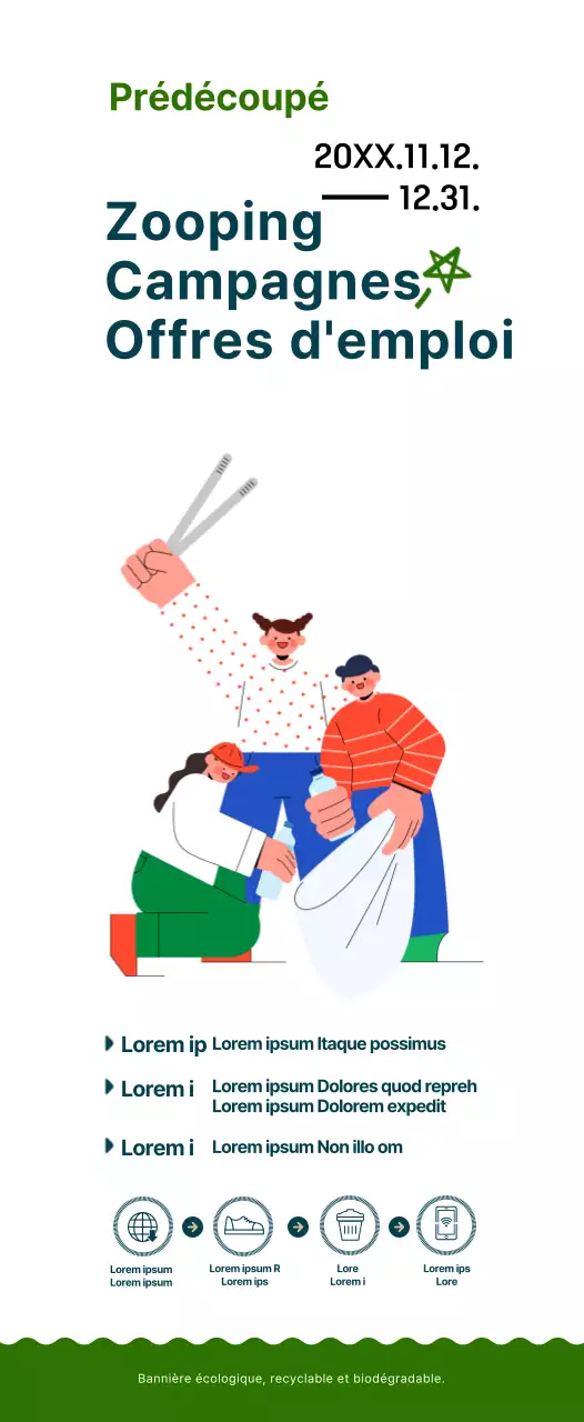 Une campagne simple et mignonne dans le style illustration en bleu marine et vert.