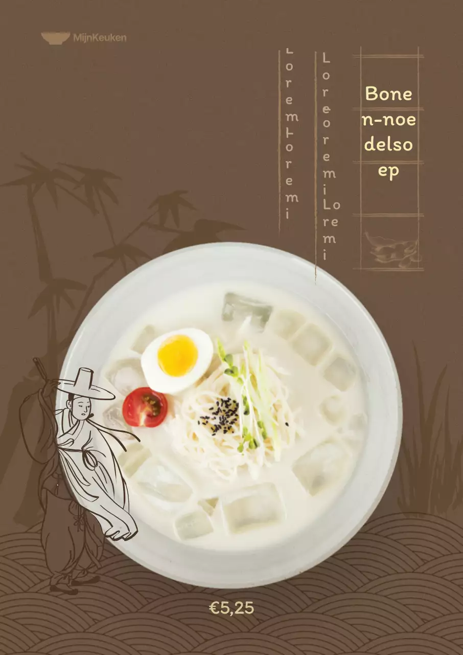 Zomermenu met donkerbruine achtergrond en oosterse illustraties