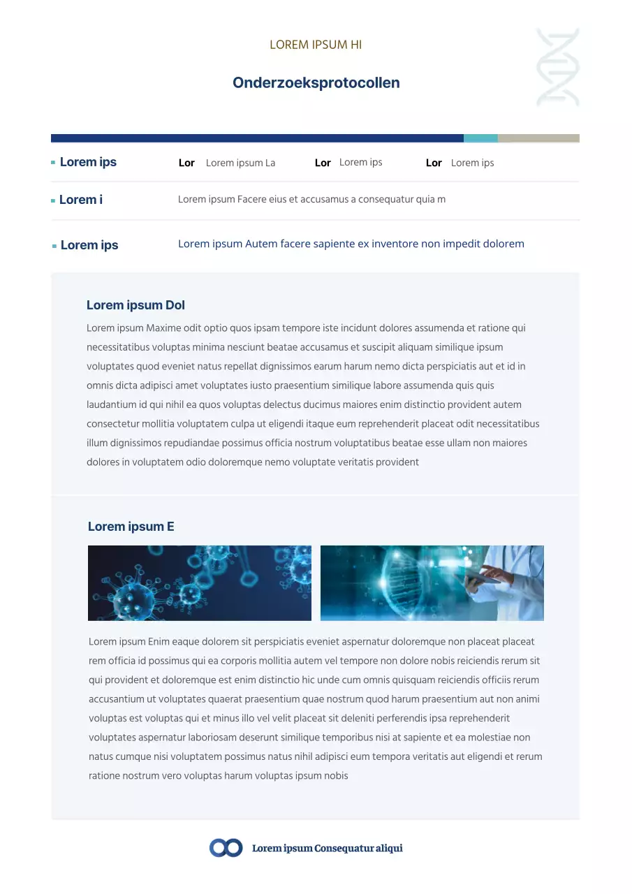 Een eenvoudig onderzoeksprotocol in blauw en lichtblauw