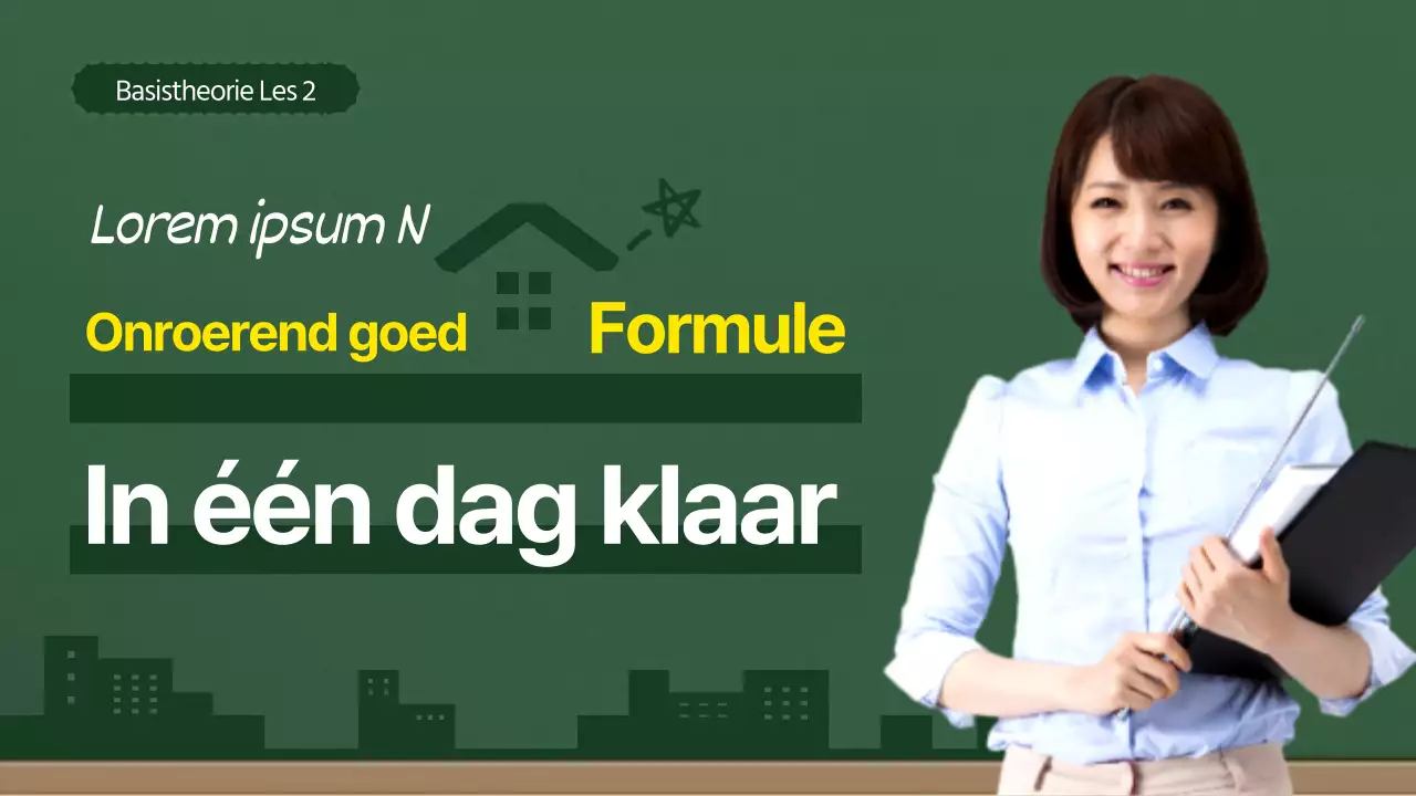 Onroerend goed bouw les in groen en geel krijtbord frame