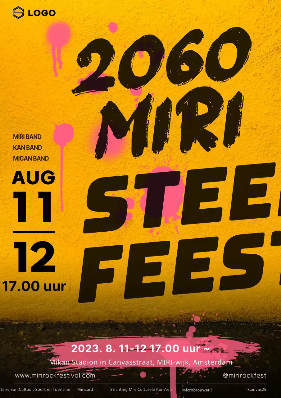 Rockfestival met graffititekst gemarkeerd op gele achtergrond