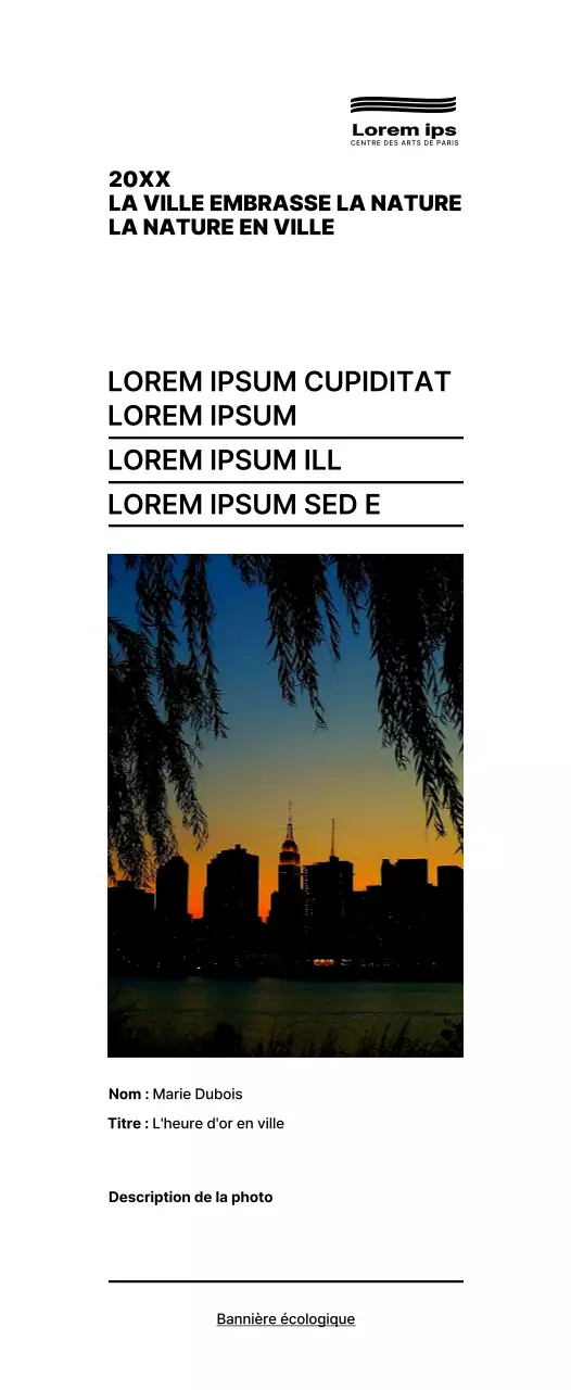 Texte noir et simple Mise en page Guide d'information sur l'exposition de photos