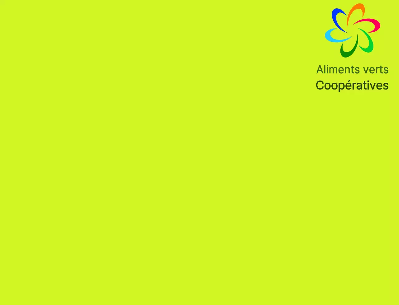 Logo moderne avec symbole et logo texte combinés à un schéma de couleurs chartreuse et coloré pour les employés d'un magasin d'alimentation local.