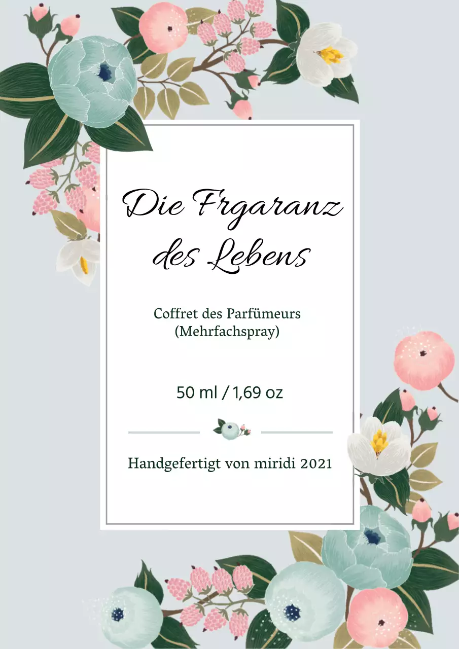 Vintage-Parfüm-Etikett mit blauer Illustration